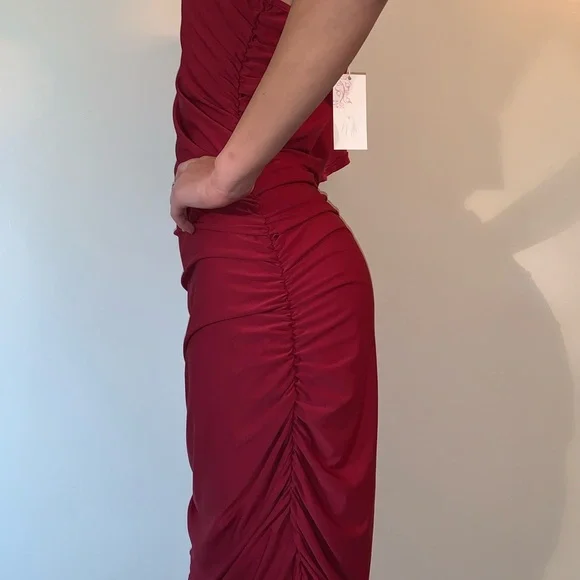 Acevog Dress. Festive. Sexy Women’s One Shoulder Red Size L - Picture 2 of 5